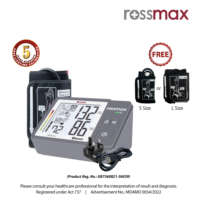 ROSSMAX "PARR" AUTOMATIC RECHARGEABLE BLOOD PRESSURE MONITOR (BLUETOOTH) - ARM MODEL Z5 (HOME USE)