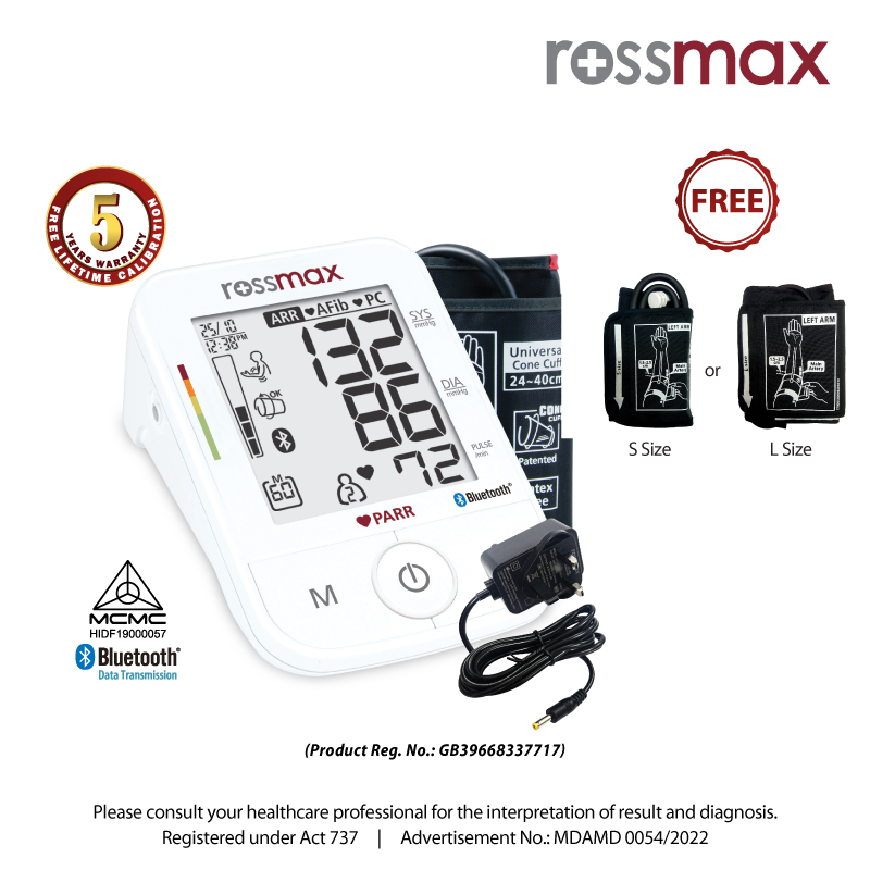 ROSSMAX “PARR” AUTOMATIC BLOOD PRESSURE MONITOR (BLUETOOTH) - ARM MODEL X5BT (HOME USE)